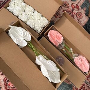 Artificial White and Pink Flowers Set